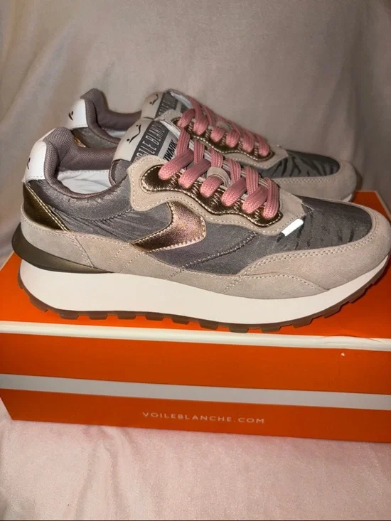 NWT VOILE BLANCHE QWARK HYPE WOMAN Suede & Technical Fabric Sneakers BEIGE-GREY - Picture 10 of 16